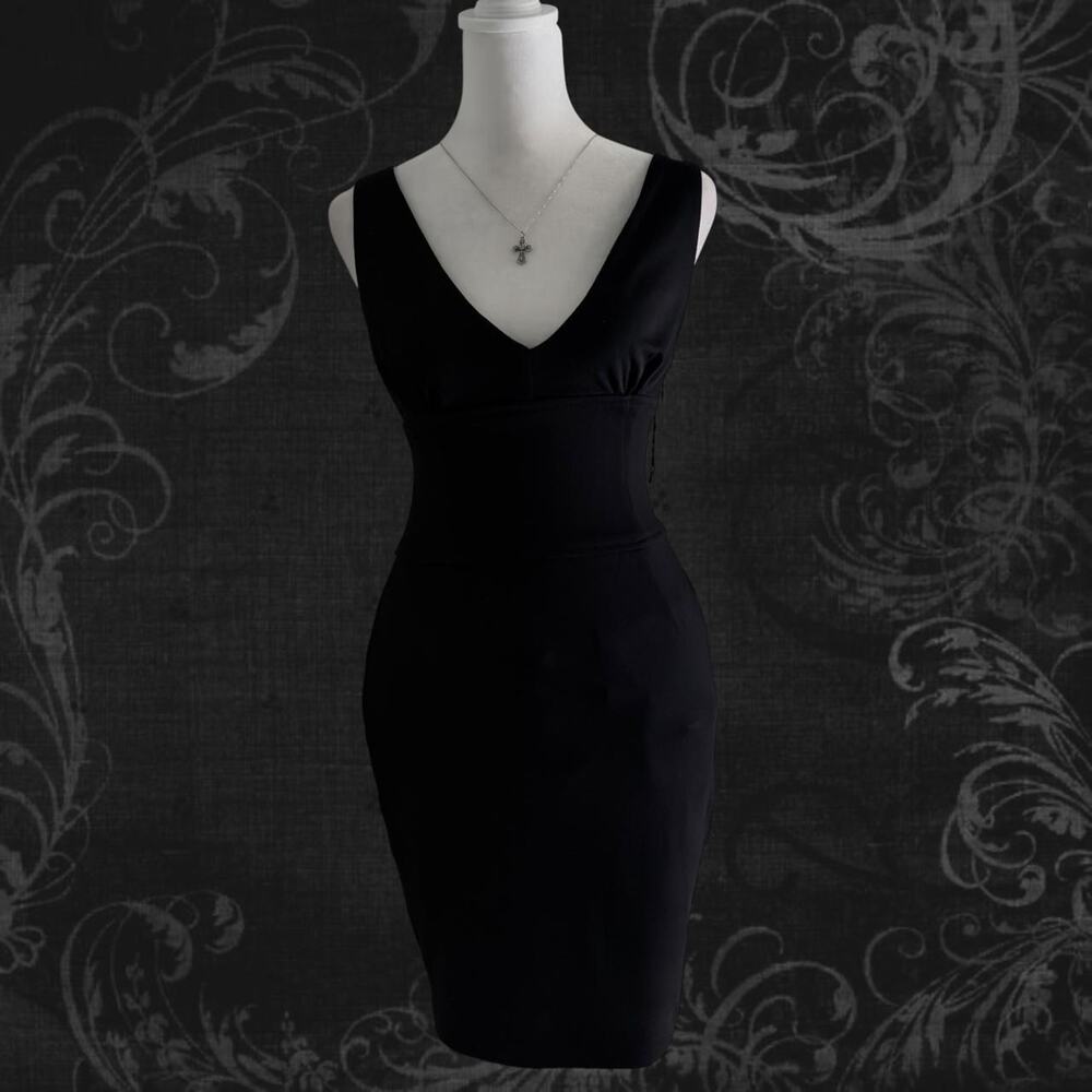 plunging deep v neck sleek black fitted glam dress